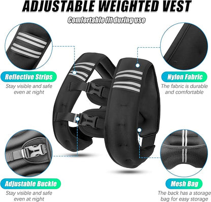Weighted Vest Men or Women - 6lb/8lb/12lb/16lb/20lb/25lb/30lb Weights with Reflective Stripe, Weighted vest for Workout Equipment for Strength Training Night Running