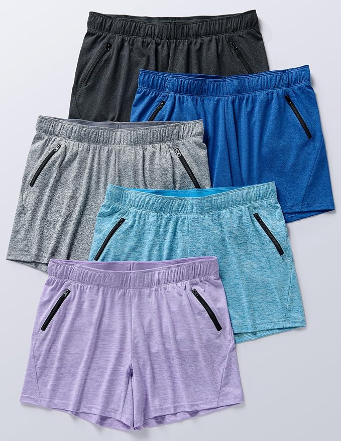 Liberty Imports 1 or 5 Pack Womens Lounge Workout Shorts with Zipper Pockets 5" Inseam Lightweight Athletic Casual Shorts