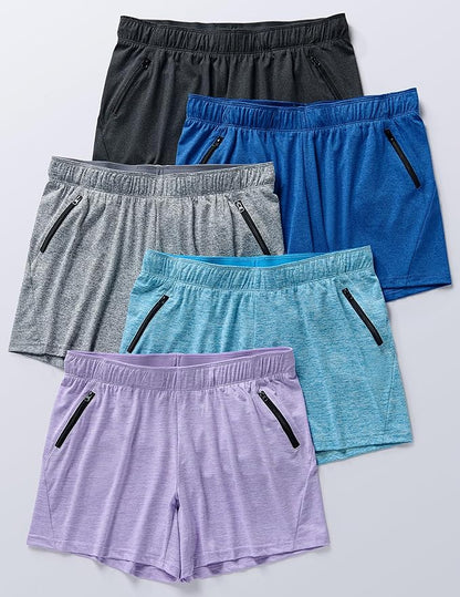 Liberty Imports 1 or 5 Pack Womens Lounge Workout Shorts with Zipper Pockets 5" Inseam Lightweight Athletic Casual Shorts