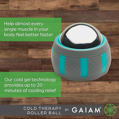 Gaiam Restore Rolling Massager (Cold Therapy), Ergonomic 360° Easy-Glide Muscle Roller for Full Body Relief, Travel-Friendly Design, Massage Tool to Help with Sore Muscles and Post-Workout Recovery