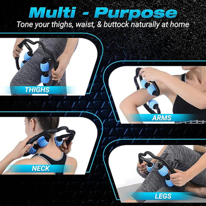 Forza Fit All-in-One 4-Wheel Massage Roller – Deep Tissue Relief for Legs, Arms, Neck & More | Ideal for Sore Muscles, Tendonitis, Carpal Tunnel & Cellulite Recovery (Blue & Black)