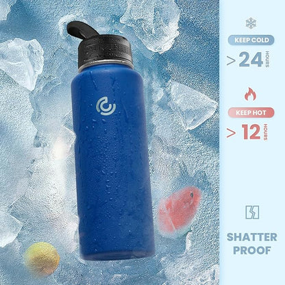 COKTIK 40oz Sports Water Bottle, Stainless Steel Water Bottle for Insulated, Reusable Travel Bottle, With Straw, With Handle Grip for Easy Carrying, Suitable for Cycling, Outdoor Vacations(Cobalt)