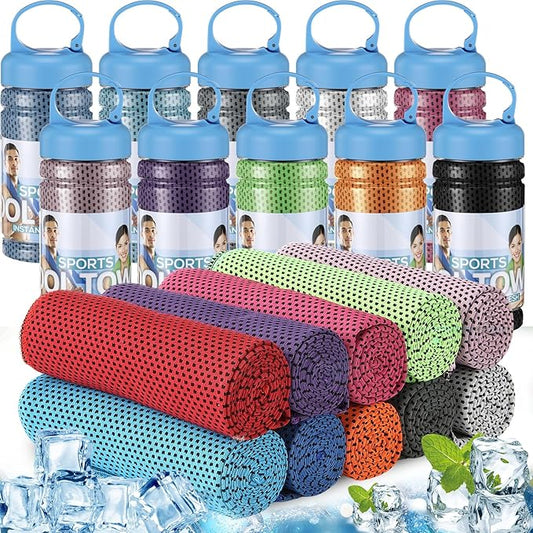 Honoson 10 Pack Cooling Towels Bulk - 47"x12" Soft Breathable Ice Towels for Neck & Face, Portable Chilly Rags Microfiber Sweat Rags for Yoga, Sports, Gym, Workout & Fitness(Mixed Colors)