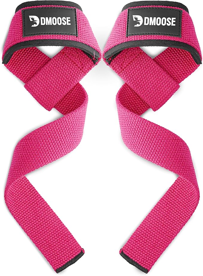 DMoose Fitness Lifting Straps 24" (Pair) - 5mm Padded Durable Wrist Straps for Weightlifting & Powerlifting - Cotton Lifting Strap with Silicone Grip for Men & Women - Deadlift Strap for Gym Workout