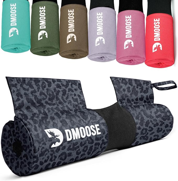 DMoose Fitness Barbell Pad for Hip Thrust, Squat & Lunges - Non-Slip Thick Foam Cushion for Neck and Back Support with Two Straps - Hip Thrust Pad for Leg Day - Fits All Olympic Bars and Smith Machine