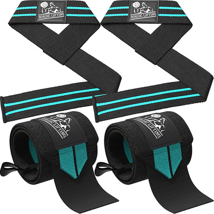 Wrist Wraps + Lifting Straps Bundle (2 Pairs) for Weightlifting, Cross Training, Workout, Gym, Powerlifting, Bodybuilding - Support for Men/Women, Avoid Injury During Weight Lifting