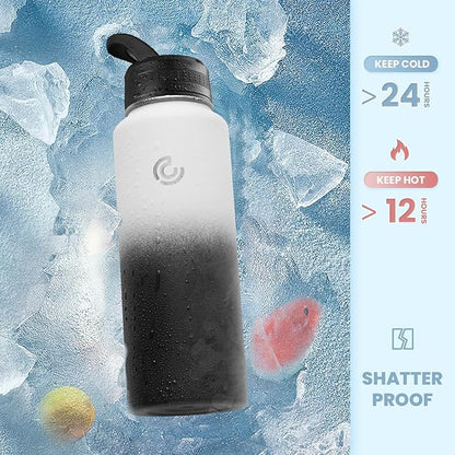 COKTIK 40oz Sports Water Bottle, Stainless Steel Water Bottle for Insulated, Reusable Travel Bottle, With Straw, With Handle Grip for Easy Carrying, Suitable for Cycling, Outdoor Vacations(Day&Night)