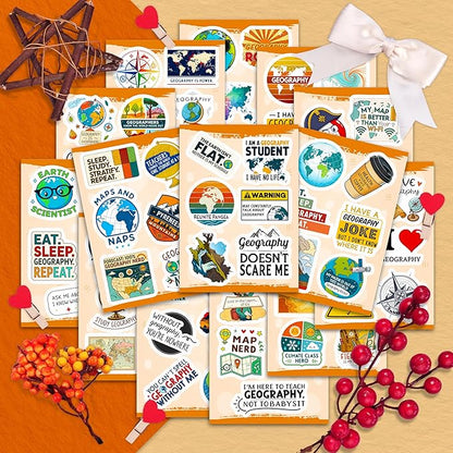 100Pcs Geography Stickers for Water Bottle, Laptop, Geography Gifts - Map, Globe, Social Studies Stickers Gifts - Gift for Women & Men
