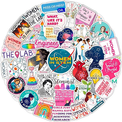 100Pcs Women in Stem Stickers for Water Bottle, Laptop, Woman in Science Stickers- Women in Stem Gifts, Science Party Supplies- Gift for Women & Men