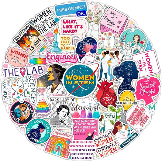 100Pcs Women in Stem Stickers for Water Bottle, Laptop, Woman in Science Stickers- Women in Stem Gifts, Science Party Supplies- Gift for Women & Men