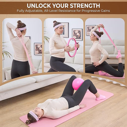 Pilates Kit for Women – 16PCS Home Pilates Workout Kit for Beginners, Pilates Ring Set with Ball, Resistance Bands & Accessories, Full Body Toning Equipment for Home Workouts