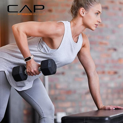 CAP Barbell Rubber Coated Dumbbell Weight Set with Vertical Rack | 100 lb, 150 lb, and 210 lb Options