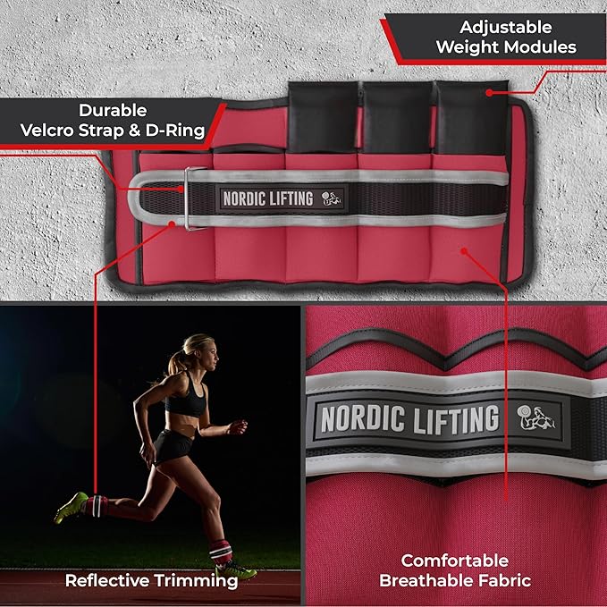 Nordic Lifting Adjustable Ankle Weights for Women & Men – 1 Pair (2–10 lbs) Wrist, Arm & Leg Weights for Gym, Yoga & Home Workouts – Secure Fit Strap Design – Durable Fitness Training Equipment
