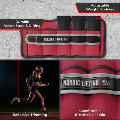 Nordic Lifting Adjustable Ankle Weights for Women & Men – 1 Pair (2–10 lbs) Wrist, Arm & Leg Weights for Gym, Yoga & Home Workouts – Secure Fit Strap Design – Durable Fitness Training Equipment