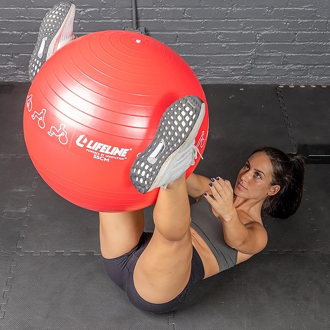 Lifeline Fitness Exercise Ball with Workout Guide – Burst-Resistant Stability Ball with Pump for Core, Balance, and Pregnancy Exercises