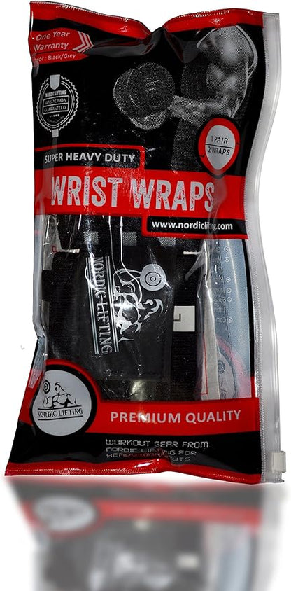 Nordic Lifting Wrist Wraps Super Heavy Duty (1 Pair/2 Wraps) 24" Support for Weight Lifting | Powerlifting | Gym | Cross Training- Weightlifting Thumb Loop - Men & Women