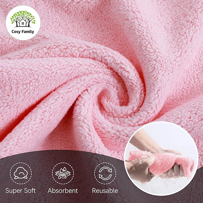 Cosy Family 24 Pack Soft Washcloths Set - 12 x 12 inches, Quick Drying - Highly Absorbent Coral Velvet Fingertip Towel Bathroom Wash Clothes for Bath, Spa, Facial, Kitchen - Light Color