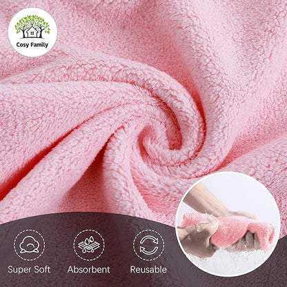 Cosy Family 24 Pack Soft Washcloths Set - 12 x 12 inches, Quick Drying - Highly Absorbent Coral Velvet Fingertip Towel Bathroom Wash Clothes for Bath, Spa, Facial, Kitchen - Light Color
