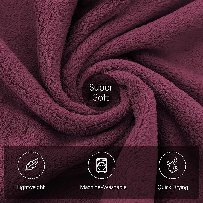 TENSTARS Silk Hemming Hand Towels for Bathroom - Quick Drying - Ultra Soft Microfiber Absorbent Towel for Bath Fitness, Gym, Shower, Hotel, and Spa - 16x28 Inch | Set of 6, Burgundy