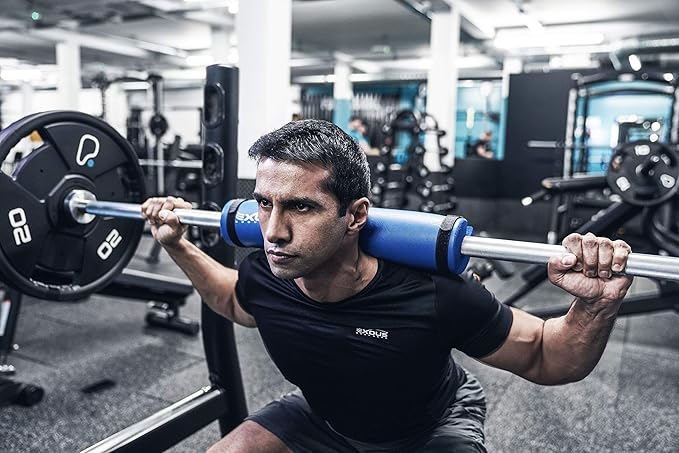 Barbell Pad Squat Bar Foam Neck Cushion - for Hip Thrusts - Fits Olympic Weight Lifting Bar - Fixing Straps for Non Slip Fit (Cool Blue)