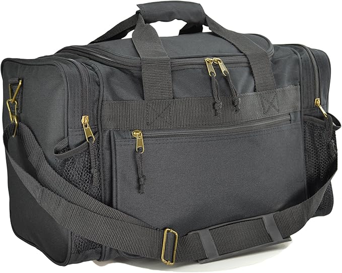 DALIX 17" Duffle Bag Dual Front Mesh Pockets (Black Gold Gray Dark Green Navy Blue Maroon Royal Blue Orange Pink Purple Red White