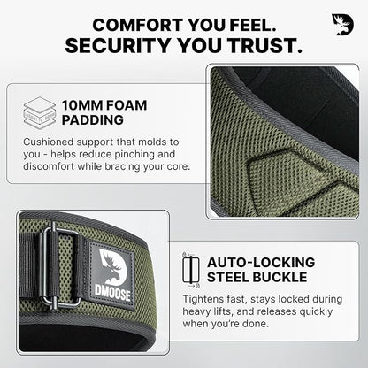 DMoose Fitness Weight Lifting Belt for Squats, Deadlift & Intense Workout - 6" Adjustable Fit Auto Lock Weightlifting Belt for Men & Women - Neoprene Gym Belts for Stability & Lumbar Back Support