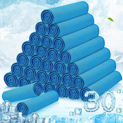 MENOLY 30 Packs Cooling Towels Bulk Cooling Towels for Neck and Face Gym Workout Cooling Neck Rags for Sports Yoga Soft Microfiber Breathable Sweat Rags for Hiking Running Fitness-Blue