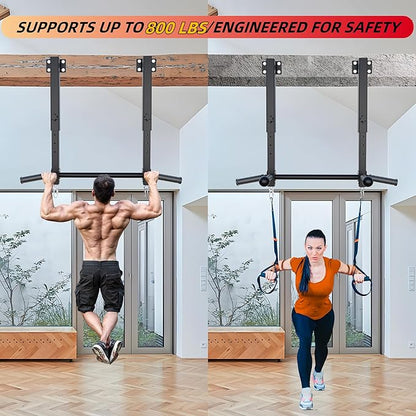 Joist Mounted Pull Up Bar, 800 lbs Heavy Duty Wall Mounted Chin Up Bar, Adjustable Height Pullup Bar for Garage, Basement, Backyard, Beam and Rafter Mount, Easy Installation, Ideal for Multiple Grip Options