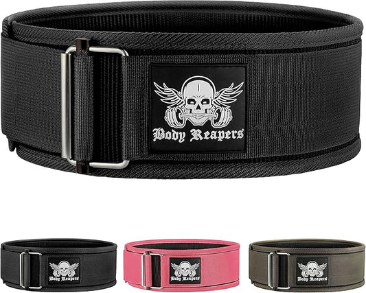 Body Reapers Weight Lifting Belt For Men & Women; Auto Lock Metal Buckle Deadlift Belt & Workout Belt For Men, Adjustable Gym Belt, Weightlifting Belt for Powerlifting, Squats, & Training