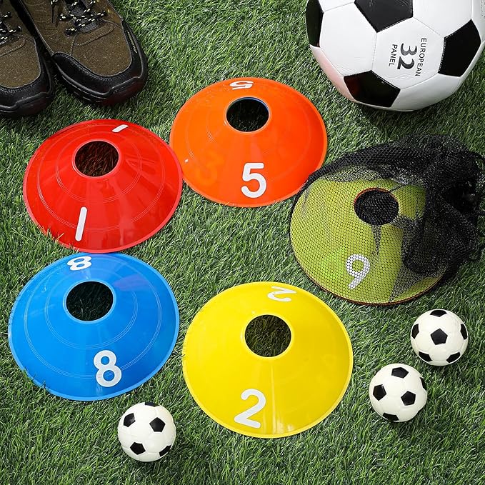 10 Pcs Numbered Sports Disc Cones 1-10 Soccer Cones with Mesh Carry Bag Flexible Agility Cones Soft Field Cones for Gym PE Classes School Activities Games, Sports Training Equipment
