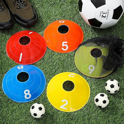 10 Pcs Numbered Sports Disc Cones 1-10 Soccer Cones with Mesh Carry Bag Flexible Agility Cones Soft Field Cones for Gym PE Classes School Activities Games, Sports Training Equipment