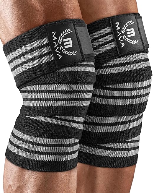 Mava Sports Knee Wraps (Pair) for Men & Women | Ideal for Cross Training, WODs, Gym Workouts, Weightlifting, Fitness & Powerlifting | Knee Straps for Squats | 72" Compression & Elastic Support