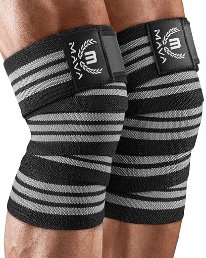 Mava Sports Knee Wraps (Pair) for Men & Women | Ideal for Cross Training, WODs, Gym Workouts, Weightlifting, Fitness & Powerlifting | Knee Straps for Squats | 72" Compression & Elastic Support