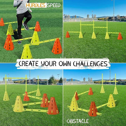 Yes4All Agility Ladder Lime 12 Rung + Agility Cone Lime 12pcs and Agility Hurdle Set, Ultimate Speed Training Equipment, Agility Obstacle Training, Pet Outdoor Games, Included Carry Bag