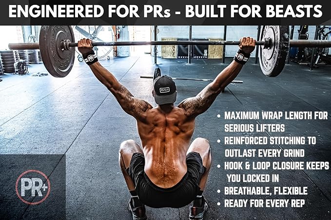 PR+ Gymnastics Hand Grips for Pull Ups Weightlifting and Cross Training - No Hole - Chalk Free - Triple Layer Hand Protection - Optional Wrist Wraps