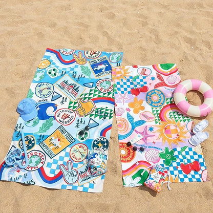Dock & Bay Kid's Towel - for Beach Use - Quick Dry, Sand Free - Compact, Lightweight - 100% Recycled - Includes Bag - Good Vibes Club, Medium (130x70cm, 51x28)