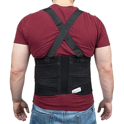 BodySport Ultra Lift Back Support, 2X-Large (54" - 65" Waist) - Heavy-Duty Adjustable Back Brace for Lifting - Lumbar Posture Support Belt with Suspenders in Black