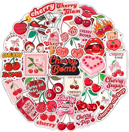 100Pcs Cherry Stickers Waterproof Small for Phone - Cute Fruit Stickers, Red Aesthetic Decals - Cherry Gifts & Party Supplies - Gift for Women & Men