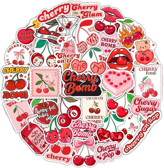 100Pcs Cherry Stickers Waterproof Small for Phone - Cute Fruit Stickers, Red Aesthetic Decals - Cherry Gifts & Party Supplies - Gift for Women & Men