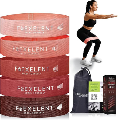 Fabric Resistance Bands for Working Out – 5 Strength Levels from Extra Light to Extra Heavy – Thick Workout Bands for Legs, Glutes, HIPS, Stretching, Strength Training with Storage Bag