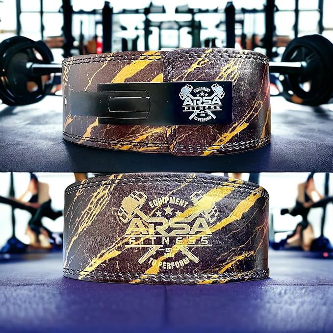 Arsa Fitness Weightlifting Adjustable Lever Belt for Men & Women Real Cow Hide Leather for Powerlifting Back Support Workout Deadlifts Squats 10MM Thickness 4" Width (LARGE, ARABIAN NIGHT)
