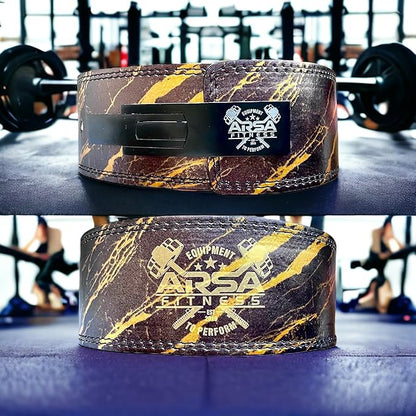 Arsa Fitness Weightlifting Adjustable Lever Belt for Men & Women Real Cow Hide Leather for Powerlifting Back Support Workout Deadlifts Squats 10MM Thickness 4" Width (LARGE, ARABIAN NIGHT)