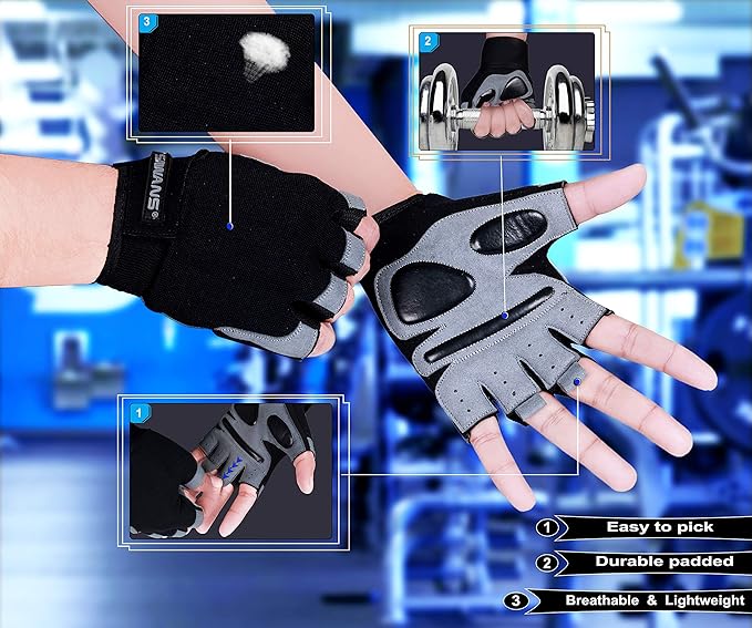 SAWANS Fitness Workout Gloves Gym Weight Lifting Gloves for Men Women Breathable Gymnasium Wrist Support Padded Deadlifts Exercise Training Pull Ups