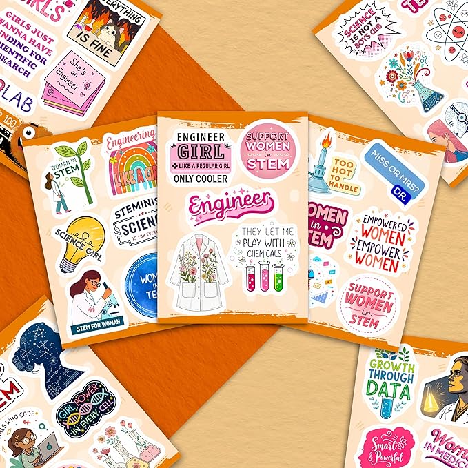 100Pcs Women in Stem Stickers for Water Bottle, Laptop, Woman in Science Stickers- Women in Stem Gifts, Science Party Supplies- Gift for Women & Men