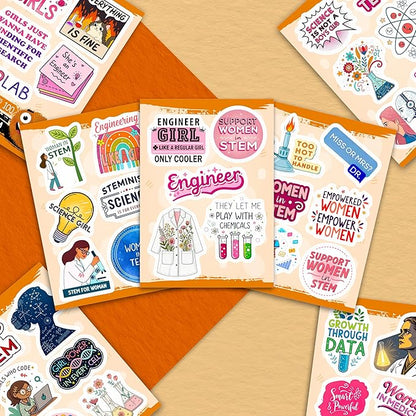 100Pcs Women in Stem Stickers for Water Bottle, Laptop, Woman in Science Stickers- Women in Stem Gifts, Science Party Supplies- Gift for Women & Men
