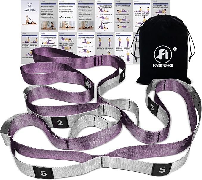 Stretch Bands for Exercise, Non Elastic Yoga Stretching Strap with Loops, 3.8cm x 2.45m, Stretching Bands for Physical Therapy, Yoga, Pilates, Dance, Gymnastics Exercise