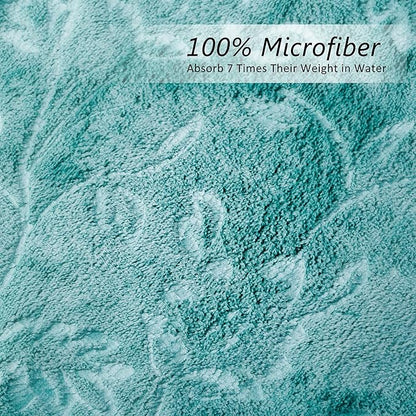 JML Microfiber Bath Towels, Bath Towel 6 Pack(30" x 60"), Oversized, Soft, Super Absortbent and Fast Drying, Multipurpose Use for Sports, Fitness, Yoga, Green-Floral Embossed