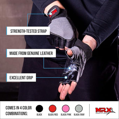 MRX Weight Lifting Gloves Gym Training Bodybuilding Fitness Powerlifting Workout Weightlifting Gloves Genuine Leather for Men & Women