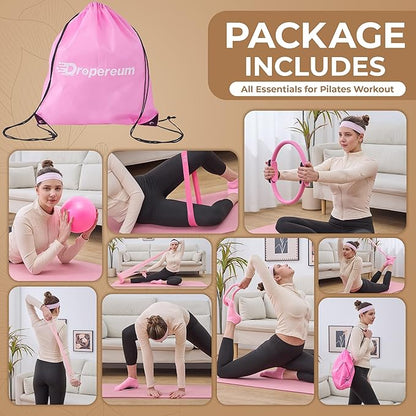 Pilates Kit for Women – 16PCS Home Pilates Workout Kit for Beginners, Pilates Ring Set with Ball, Resistance Bands & Accessories, Full Body Toning Equipment for Home Workouts