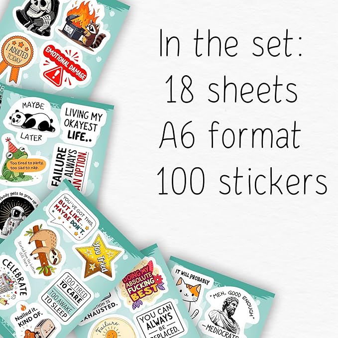 100Pcs Demotivational Stickers for Adults for Water Bottle & Laptops - Snarky, Sarcastic Stickers - Dark Humor Decals - Demotivational Gift for Women & Men